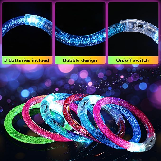 100 Pcs Glow Sticks LED Bracelets, Glow in the Dark Party Supplies for Kids/Adults, Flashing Light up Toys Goodie Bags Basket Stuffers, Neon Accessories New Year Eve Party Favors