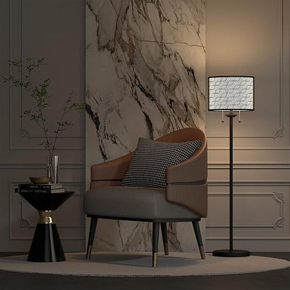 Inlight 59" High Double Shade Pull Chain Modern Floor Lamp for Living Room, Black Metal Frame and White Fabric Shade, Bulb Not Included, IN-0857-2-BK
