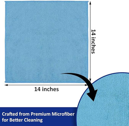 Microfiber Cleaning Cloths (24-Pack), 14" x 14", Ultra Absorbent, Lint-Free, Streak-Free, Reusable, Ideal for Car, Kitchen, Window, and Household Cleaning (Orange/Yellow/Green/Blue)