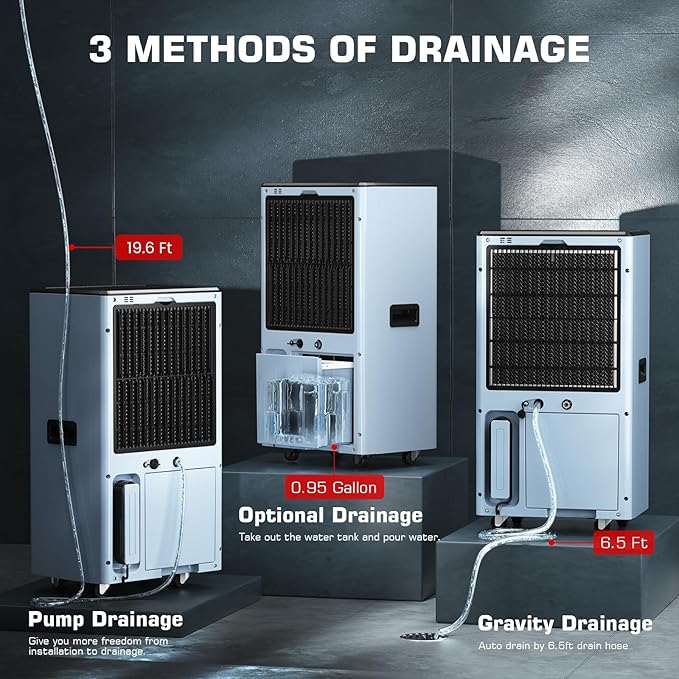 120 Pints Energy Star Dehumidifier with Pump, Commercial Grade Dehumidifier for Home, Bedroom, Basement, Warehouse, Industrial with Drain Hose & Tank, Smart Humidity Control, Auto Defrost