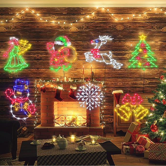 Christmas Decorations - 16" Christmas Window Silhouette Lights - 4 Pack Colour Lighted Santa & Angel & Snowman & Christmas Tree for Holiday Indoor and Outdoor Wall Door Window Decorate