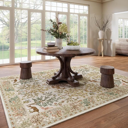 Washable Living Room Area Rug: 8x10 Rugs for Bedroom Vintage Stain Resistant Non Slip Low Pile Large Carpet Rugs for Kitchen Dining Room Farmhouse Kids Room Nursery Indoor