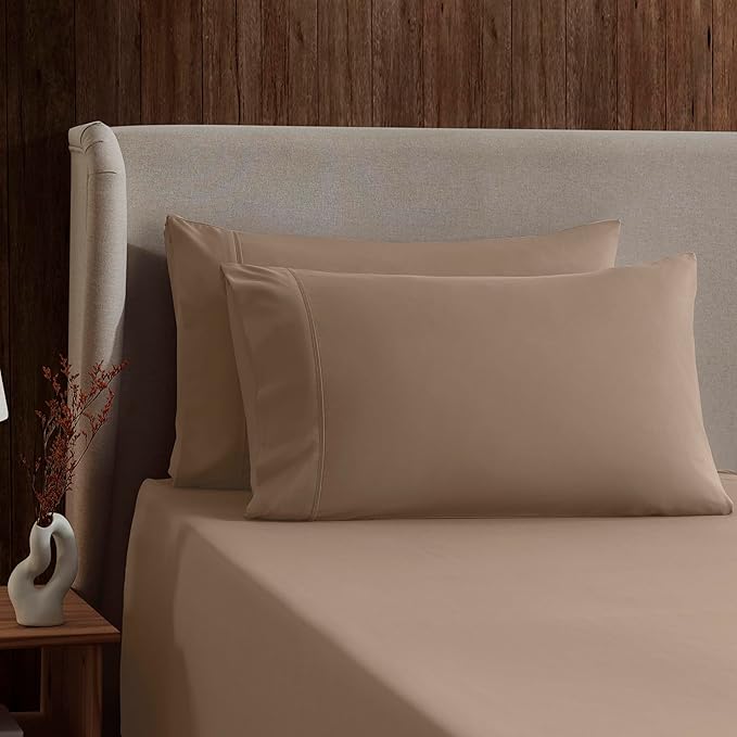 Nestl Queen Sheet Set - Luxury 1800 Ultra-Soft Microfiber Bed Sheets - Double Brushed - Deep Pockets - Easy Fit - 4 Piece Set - Bedding Sheets & Pillowcases (Queen, Taupe)