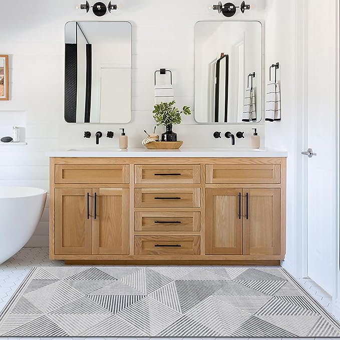 ReaLife Rugs Machine Washable Area Rug Runner - Living Room Bedroom Bathroom Kitchen Entryway Office - Padded Low Pile Stain Resistant Premium - Modern Geometric Contemporary - Miles - Gray 2'6" x 6'