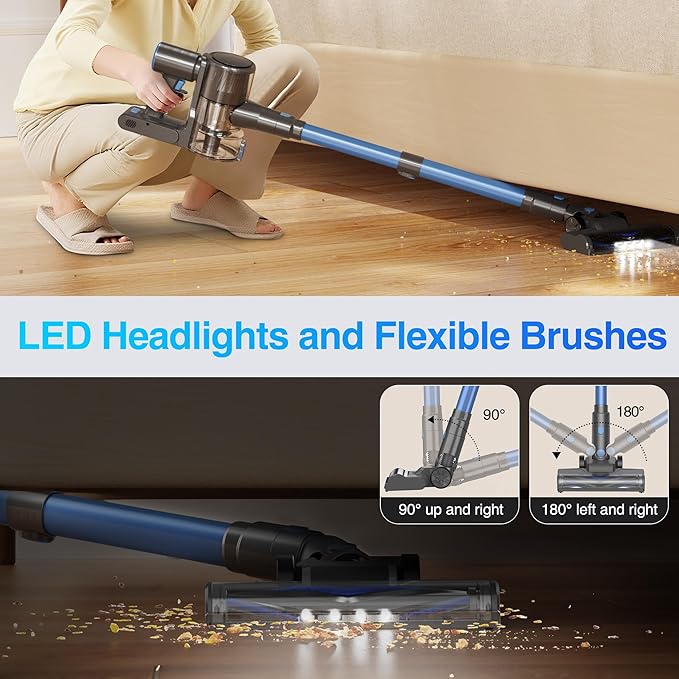 Zefiro Cordless Vacuum Cleaner for Home,450W /40Kpa Stick Vacuum with 50Mins Working Time, Anti-Tangle 1.5L Dust Cup, Rechargeable Wireless Handheld Vacuum for Pet Hair/Carpet/Floor,C10