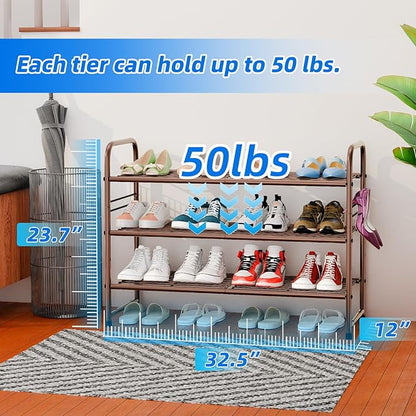 SUFAUY 3 Tier Shoe Rack, Closet Metal Shoe Rack Organizer Heavy Duty, Stackable, Bronze