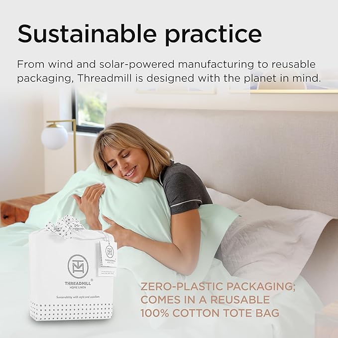 Threadmill Sheets for Twin Mattress | 600 Thread Count Twin Bed Sheets Set with 15” Deep Pocket | Sateen Weave 3-Piece Bedding Set with Cooling Effect | Seaglass