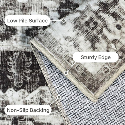 GENIMO Machine Washable 8x10 Area Rugs for Living Room, Non Slip Vintage Rugs, Low Pile Lightweight Chenille Print Rug for Bedroom, Dining Room, Home Office, Deep Gray