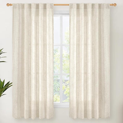YoungsTex Linen Curtains 63 Inch Length for Living Room, Light Filtering Drapes with Rod Pocket Back Tab Semi Sheer Privacy for Bedroom Window, 2 Panels, 42 X 63 Inch