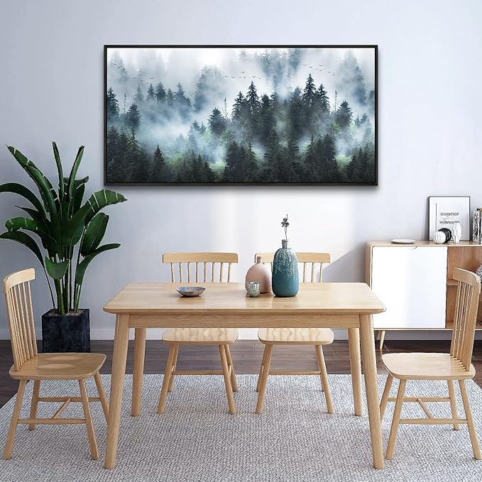 Wapluam Large Canvas Wall Art For Living Room, Office, Bedroom Wall Decorations - Black Framed Canvas Prints Artwork - Foggy Forest Landscape Pictures - Modern Wall Painting - Home Wall Art