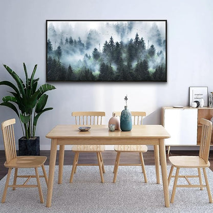 Wapluam Large Canvas Wall Art For Living Room, Office, Bedroom Wall Decorations - Black Framed Canvas Prints Artwork - Foggy Forest Landscape Pictures - Modern Wall Painting - Home Wall Art