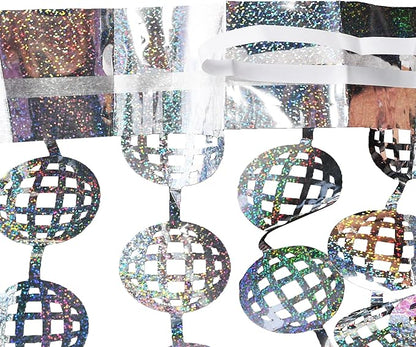 BRAVESHINE Hanging Balls Party Streamers Backdrop - 2 Pack Silver Tinsel Foil Fringe Curtains for Christmas/70s/80s/90s/Discoball/Birthdays/Bachelorette/Engagement/Music/Dance/New Years Decorations