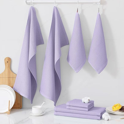 Homaxy 100% Cotton Kitchen Towels and Dishcloths Set, 12 x 12 Inches and 13 x 28 Inches, Set of 10 Bulk Kitchen Towels Set, Ultra Soft Absorbent Dish Cloths for Washing Dishes, Lavender