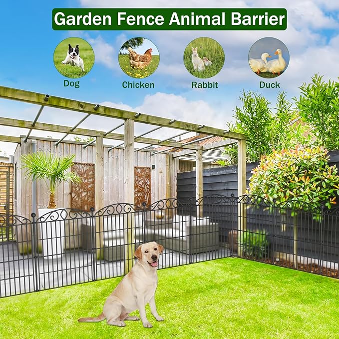 No Dig Decorative Garden Fence 6 Panel - 30in H x 11.8ft L, Tall Animal Barrier for Dogs Rabbits, Rustproof Metal Wire Panels for Yard, Patio, and Outdoor Border Use