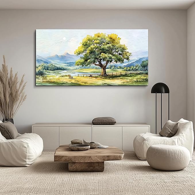 QIYILEXWART Canvas Wall Art For Living Room Large Wall Decor For Office Bedroom Decorations Green Tree Landscape Pictures Farmhouse Painting Artwork Room Wall Mural Aesthetic Home Decor 30x60 In