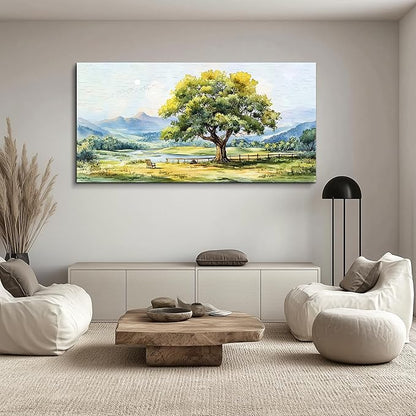 QIYILEXWART Canvas Wall Art For Living Room Large Wall Decor For Office Bedroom Decorations Green Tree Landscape Pictures Farmhouse Painting Artwork Room Wall Mural Aesthetic Home Decor 30x60 In