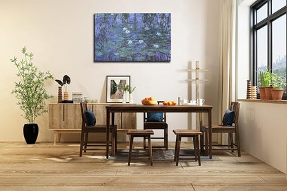 Large Blue Water Lilies by Claude Monet Canvas Wall Art Famous Painting - Classic Artwork Wall Decor Picture Print with Framed for Bedroom Living Room Office -32"x48"