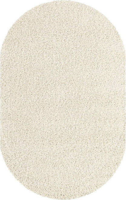 Unique Loom Solid Shag Collection Area Rug (5' 3" x 8' Oval, Snow White)