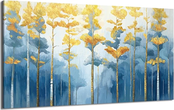 ARTZON Extra Large Canvas Wall Art for Living Room Abstract Tree of life Blue Picture Modern Nature Birch Print Horizontal Artwork Fall Forest Landscape Art Prints Bedroom Office Dining Decor 58"x29"