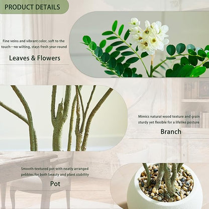 Artificial Locust Tree, 6FT Tall Artificial Plants Indoor with White Flowers & Pot, Large Floor Plant Faux Sophora Fake Flower Tree Silk Plants for Indoor Office Home Room Balcony Porch Decor