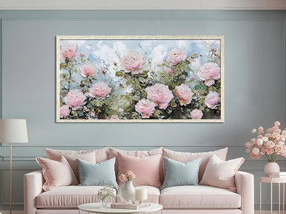 Ardemy Rose Canvas Wall Art for Living Room Floral Framed Pictures Wall Decor Large Paintings Flower Textured Bedroom Artwork Dining Room Home Office Kitchen 48"x24"