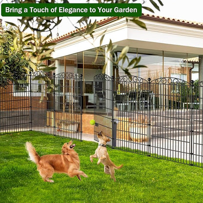 10 Panel No Dig Decorative Garden Fence with Gate - 48in H x 22.5ft L,Dog Fence Outdoor for Yard,Tall Animal Barrier for Dogs Rabbits, Rustproof Metal Wire Panels for Yard,Patio, Flower Bed