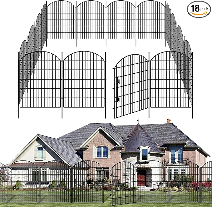 18 Panels No Dig Decorative Outdoor Garden Fence with Lock for Yard, 33in (H) x 40.16 (L) Animal Barrier Fencing Rustproof Metal Wire Panel Border for Dog, Rabbits, and Patio Temporary Ground Stakes