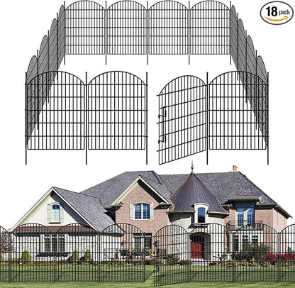18 Panels No Dig Decorative Outdoor Garden Fence with Lock for Yard, 33in (H) x 40.16 (L) Animal Barrier Fencing Rustproof Metal Wire Panel Border for Dog, Rabbits, and Patio Temporary Ground Stakes