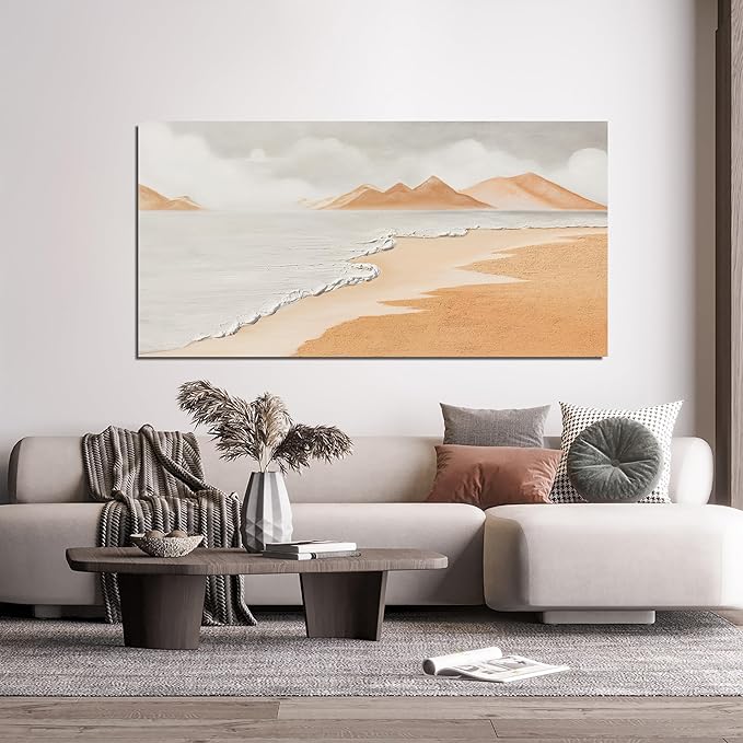 Canvas White Wall Art Decor Abstract Canvas Art Wall Decor Beach Coastal Wall Art Prints Large Modern Minimalist Wall Art Decorations Brown Artwork for Walls Bedroom Office Kitchen Wall Decor 24"X48"