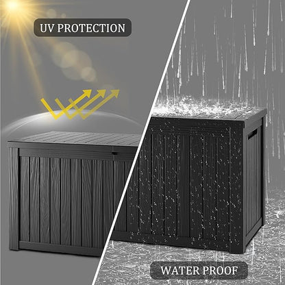 180 Gallon Outdoor Storage Box Patio Deck Box Waterproof, Resin Lockable Outside Large Storage Bin for Pool Cushion Furniture, Garden Tools UV-Resistant, Black