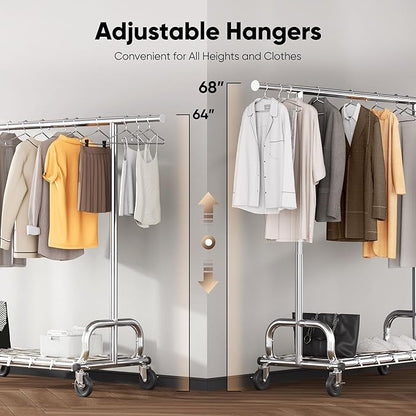 HOKEEPER Clothing Racks for Hanging Clothes Rack Heavy Duty Garment Rack, Portable Clothes Rack with Lockable Wheels, Adjustable Clothing Rack for Bedroom, Living Room