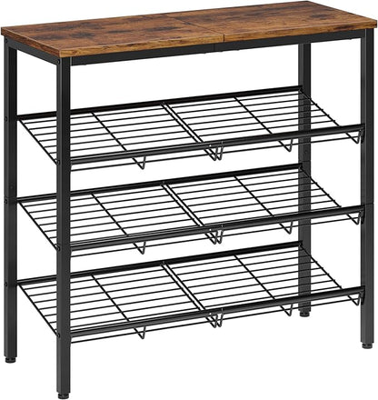 Shoe Rack for Closet,4 Tier Shoe Organizer for Entryway,Shoe Shelf with Storage Shelves and Spacious Top,Max Holds 16 of Shoes,Rustic Brown