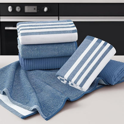 Homaxy Premium Kitchen Towels(18”x 28”, 3 Pack), Large Cotton 380 GSM Kitchen Hand Towels, Soft and Absorbent Terry Dish Towels, Multipurpose Tea Towel Set with Hanging Loop, Navy Blue