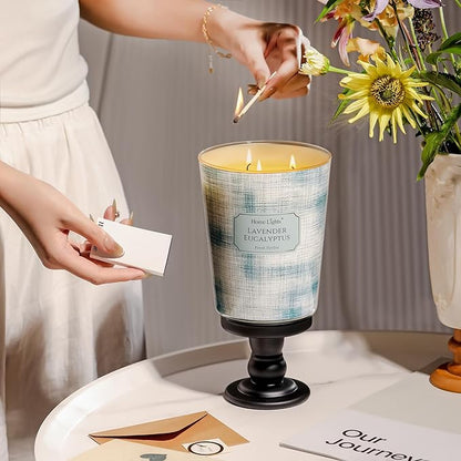 HomeLights Scented Candles | Large Jar 34 Oz Natural Soy Candle | 130 hrs Long-Lasting with 3 Wicks | Scandinavian Minimalist Design Home Decor | Gifts for Mom & Women, Lavender Eucalyptus