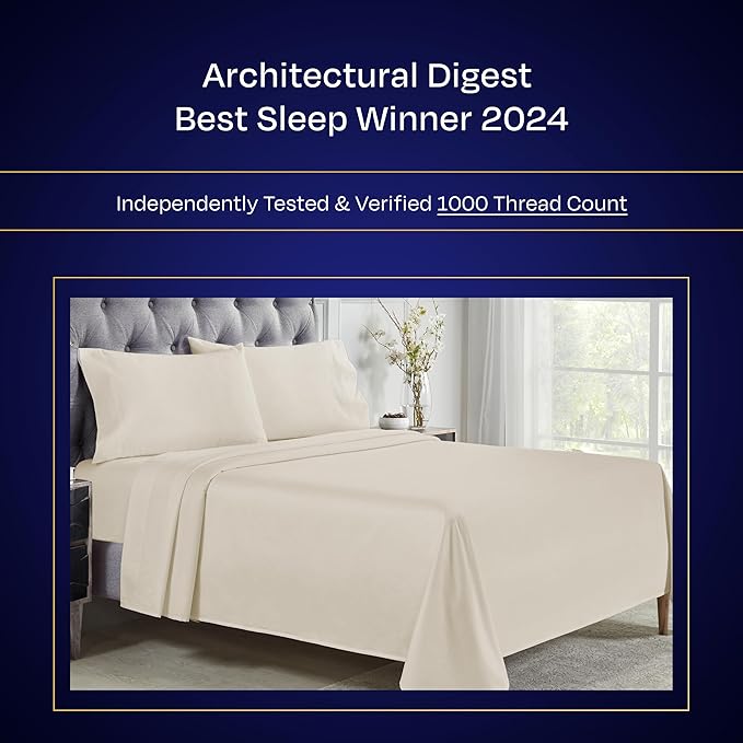 California Design Den Thick and Natural 100% Cotton Sheets King Size Set - Luxury 1000 Thread Count Sateen, Deep Pockets, Soft, Breathable and Durable Bedding Sheet Set - Ivory (Creamy Beige Tone)