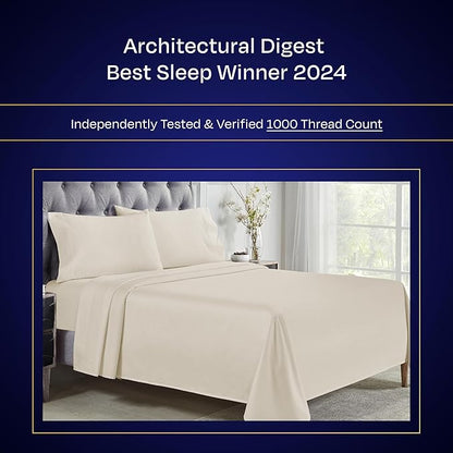 California Design Den Queen Bed Sheets Set - Luxury 1000 Thread Count Sateen, Thick and Natural 100% Cotton Bed Sheet Set, Deep Pockets, Soft, Breathable & Durable Bedding - Ivory (Creamy Beige Tone)
