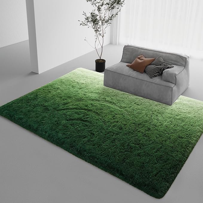 DweIke Luxury Fluffy Kids Rugs for Living Room Bedroom, 6x9 Large Shaggy Forest Green Area Rug for Girls Boys, Upgrade Plush Non-Slip and Washable Colorful Fuzzy Carpet for Dorm Nursery Decor