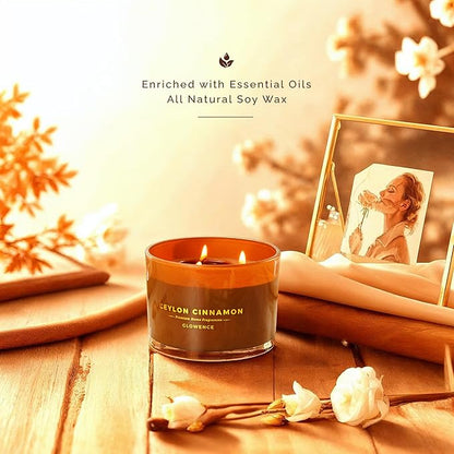 Cinnamon Scented Candle - 100% Natural Soy Wax - Large 3 Wick Jar Candle - Up to 40 Hours Burning Time - Aromatherapy Candles for Home - Housewarming Gift for Men and Women