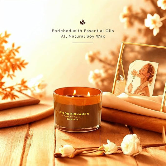 Cinnamon Scented Candle - 100% Natural Soy Wax - Large 3 Wick Jar Candle - Up to 40 Hours Burning Time - Aromatherapy Candles for Home - Housewarming Gift for Men and Women