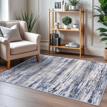 KOZYFLY 3x5 Area Rug Modern Ombre Rug for Bedroom, Washable Rug Non-Slip Soft Striped Living Room Area Rug, Print Grey-Blue Abstract Carpet for Laundry Nursery