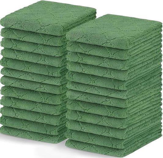 Homaxy 24 Pack Dish Towels for Kitchen (10 x 20 Inches, Grass Green), Super Soft and Absorbent Coral Velvet Dish Cloths for Washing Dishes, Nonstick Oil Fast Drying Microfiber Cleaning Cloth