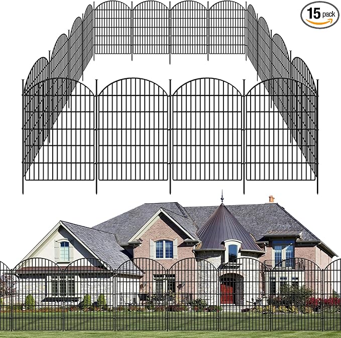 15 Panels Decorative Garden Fence, 33in (H) x 33.46ft (L) No Dig Dog Fences Outdoor for Yard, Rustproof Tall Metal Fencing Panels Animal Barrier Border for Rabbits, Patio Temporary Use