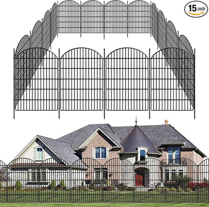 15 Panels Decorative Garden Fence, 33in (H) x 33.46ft (L) No Dig Dog Fences Outdoor for Yard, Rustproof Tall Metal Fencing Panels Animal Barrier Border for Rabbits, Patio Temporary Use