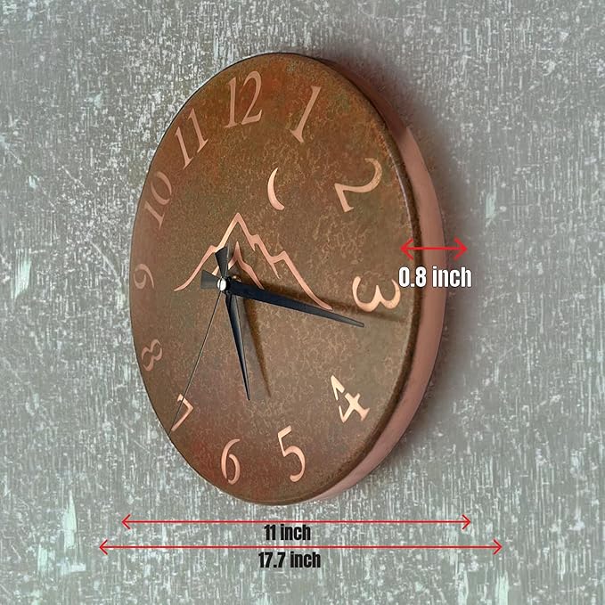 Handmade Pure Copper Wall Clock for Home Decoration, Decor Clock for Living Room, Bedroom and Kitchen, Rustic Decorative Mural Clock Art for Farmhouse (Rusty Landscape, 11)