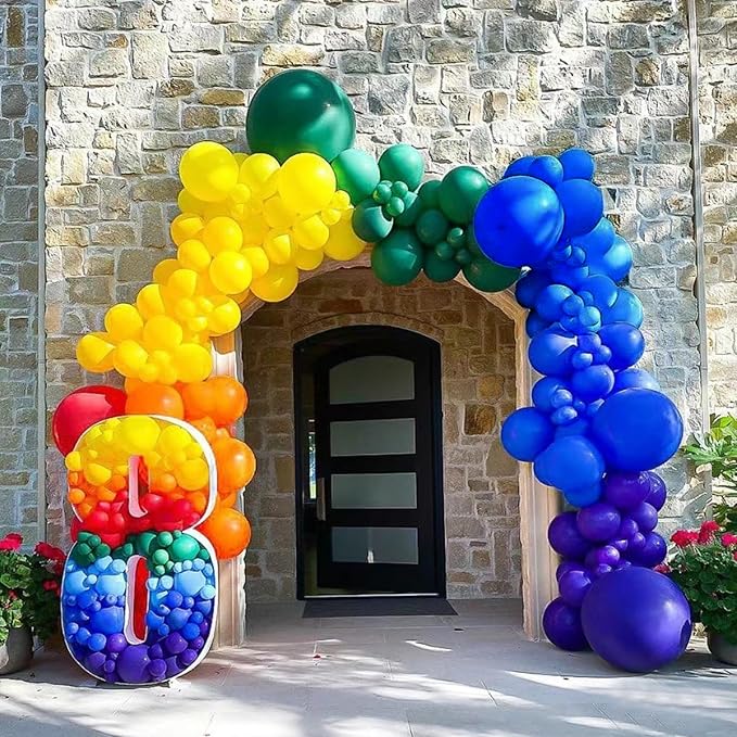 164pcs Rainbow Balloons - Arch Kit with 7 Assorted Colorful Sizes for Birthday Party, Baby Shower, Anniversary & Festival Decoration