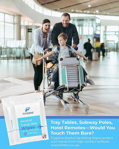 40 Count Sanitizing Wipes, 70% Alcohol, Individually Wrapped, Wet Wipes, Travel Size, Airplane Essentials