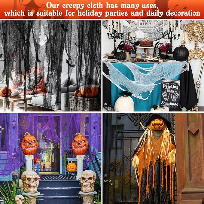 Legigo 12 Pack Halloween Creepy Cloths Cheesecloths, Spooky Black Mesh Fabric Cheese Cloths for Crafts, Scary Gauze Fabric for Party Supplies Home Wall Doorway Outdoor Yard Decor(6 Colors)