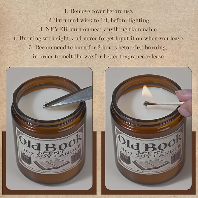 Old Book Candle, Book Lovers Gifts Ideas for Readers, Reading Accessories, Bookish Present, Birthday Gifts for Women, Bookworm, Librarian, Men