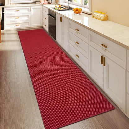 2x8 ft Hallway Runner Rug Extra Long Boho Woven Kitchen Runner Rugs Mat Non Slip Washable, Soft Entryway Laundry Hall Floor Runner Carpet for Indoor Backdoor Bedroom Hallway Living Room, Red
