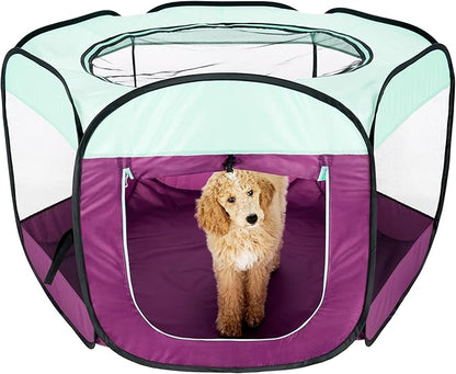 Furhaven Portable Dog Playpen Cat Tent, Pet Playground,Kennel Foldable Indoor Outdoor Zippered Puppy Crate - Purple, Extra Large